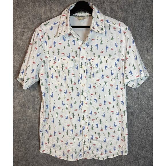 ExOfficio Mens Estacado Short-Sleeve Fishing AOP Button Up Vented Back - Med - Picture 2 of 10